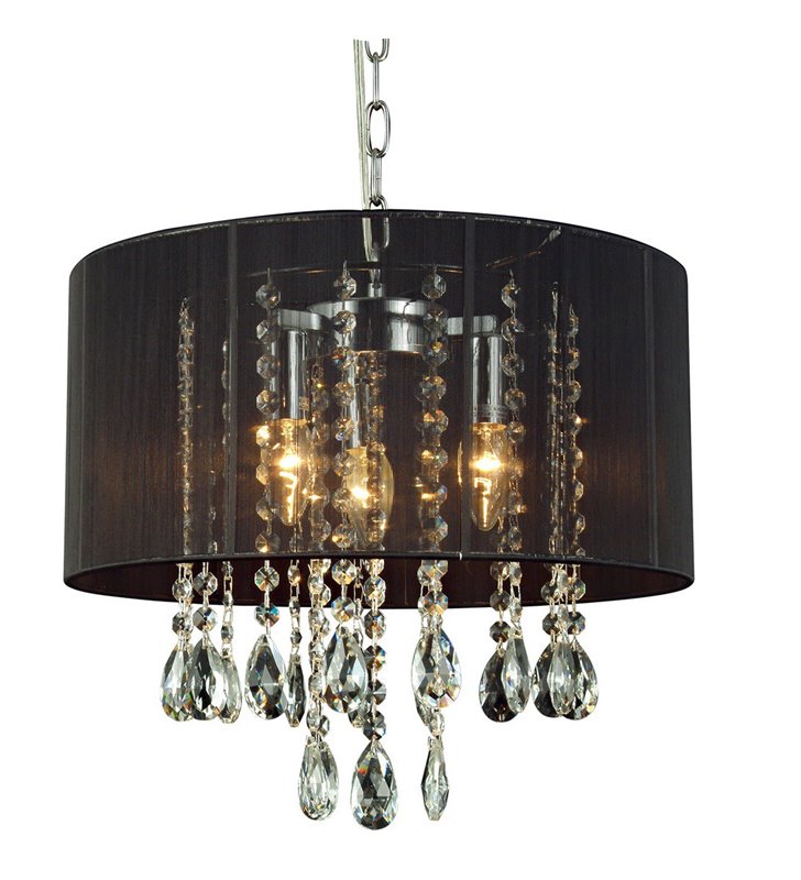 Lampa wisząca Essence czarny abażur ze zwisającymi kryształami do salonu jadalni nad stół sypialni