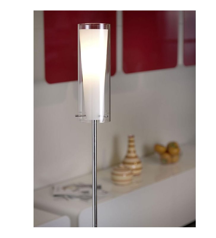 Lampa podłogowa Pinto podstawa chrom klosz podwojny ze szkła prosta wąska