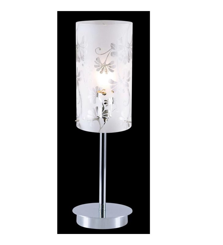 Lampa stołowa Sense klosz szklany z dekorem podstawa chrom - OD RĘKI
