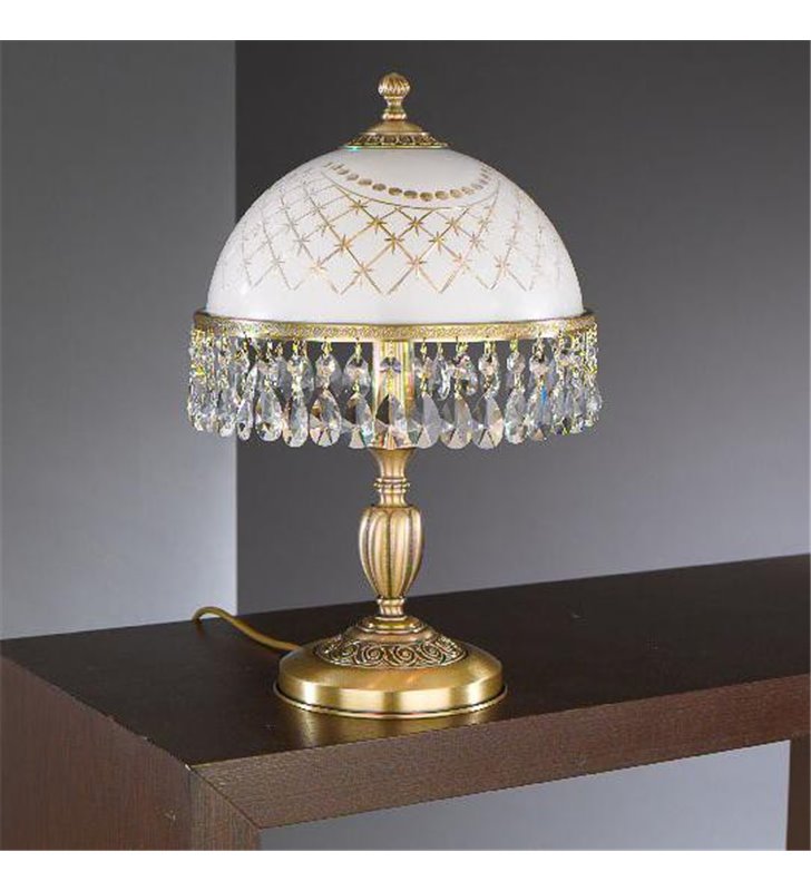 Ekskluzywna lampa gabinetowa stołowa Topaz Mosiądz z kryształkami