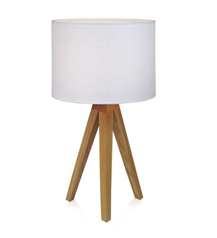 Lampa stołowa na drewnianej podstawie Kullen trójnóg do salonu sypialni na komodę stolik nocny