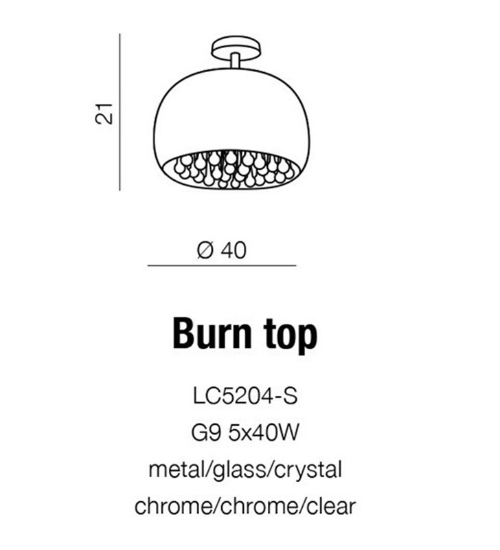 Plafon Burn 400 z kryształami klosz szklany chromowany