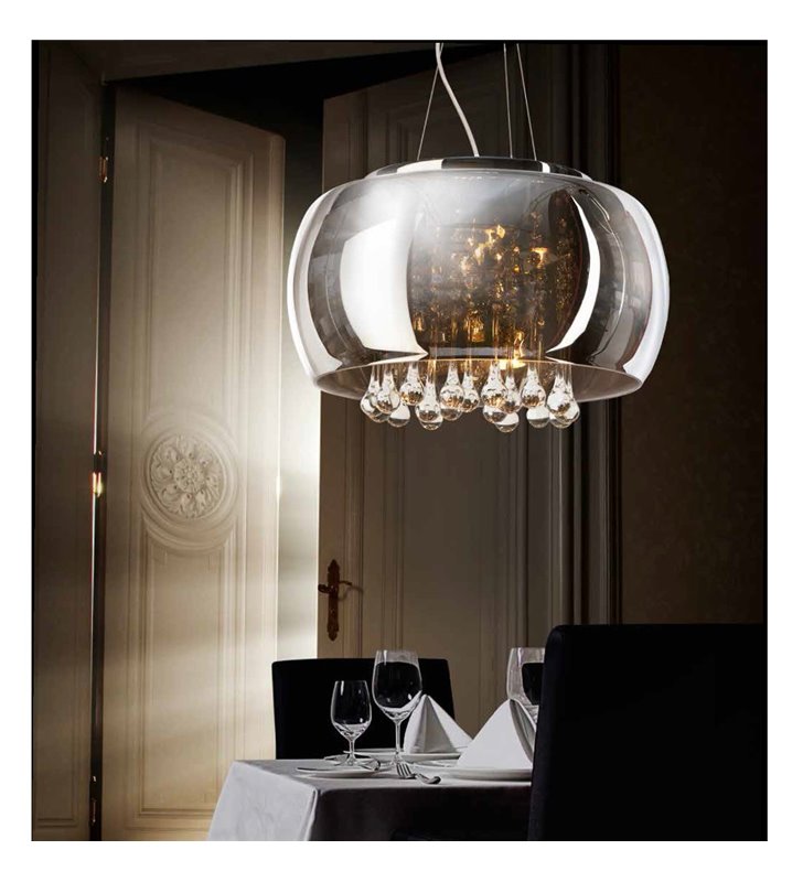 Lampa wisząca Burn szklany chromowany klosz wewnątrz bezbarwne kryształy do sypialni salonu jadalni nad stół - OD RĘKI