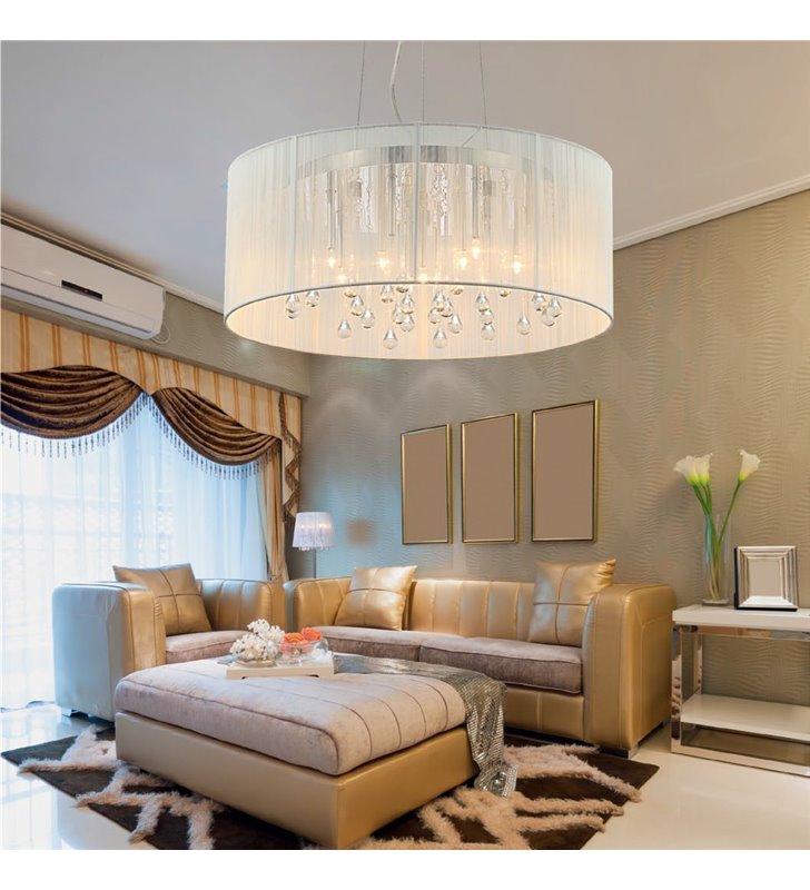 Lampa wisząca Artemida biała stylowa elegancka z kryształkami do salonu sypialni jadalni nad stół