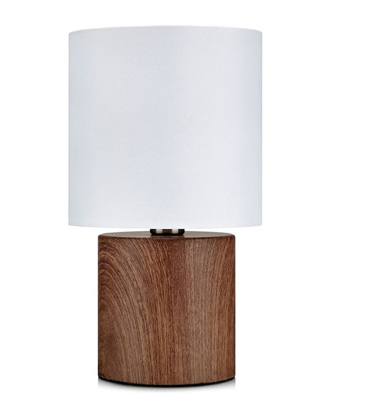 Lampa stołowa Gothia biały abażur podstawa w kolorze drewna orzechowego do sypialni na stolik nocny do salonu na komodę