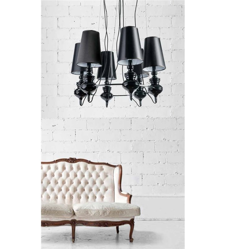 Żyrandol Baroco czarny nowoczesny w stylu glamour 6 punktowy duży długi zwis do salonu sypialni jadalni nad stół