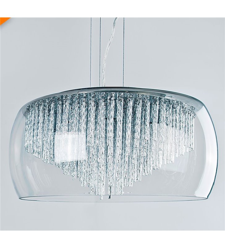 Rego elegancka lampa wisząca klosz szklany bezbarwny z aluminiowymi pręcikami wewnątrz do sypialni salonu jadalni