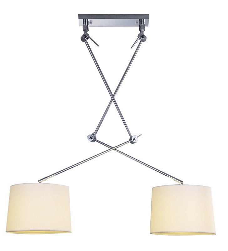 Lampa wisząca Adam podwójna z białymi abażurami ramiona łamane regulacja wysokości do salonu sypialni jadalni nad stół