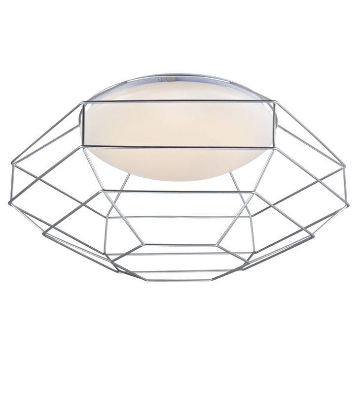 Druciany srebrny plafon LEDowy Nest 490 dodatkowy biały klosz designerski nowoczesny projekt Brukbar Design