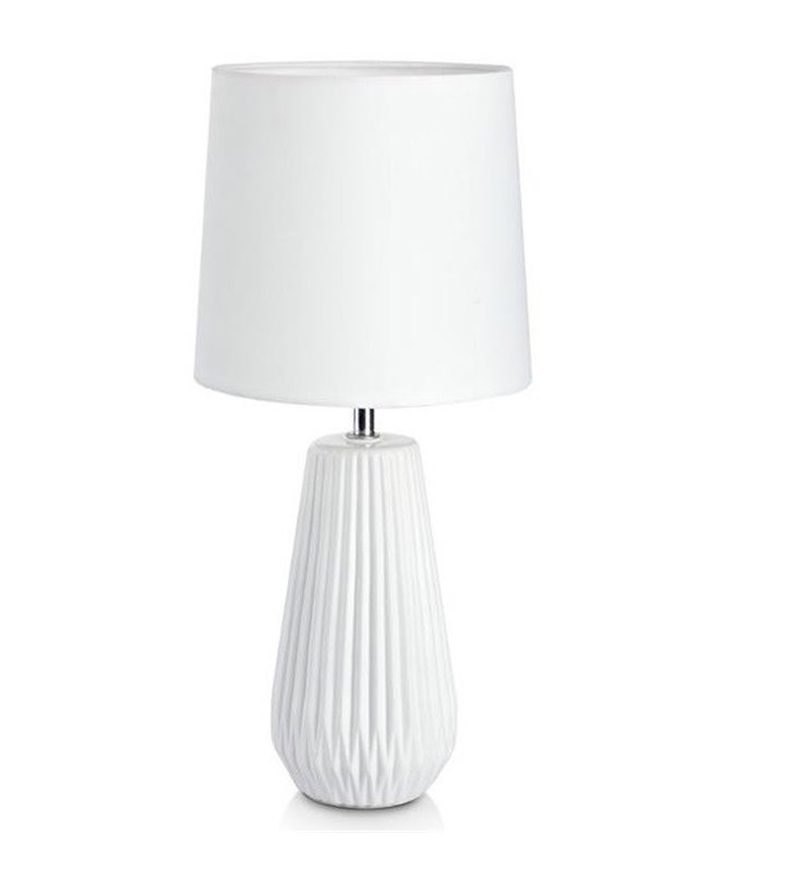 Lampa stołowa Nicci biała podstawa z ceramiki abażur tekstylny do salonu sypialni na komodę stolik nocny - OD RĘKI