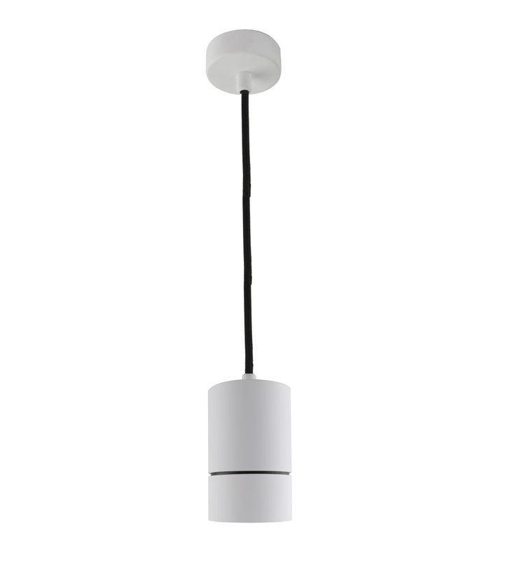 Lampa wisząca Raffael biała z czarnym tekstylnym przewodem styl nowoczesny techniczny
