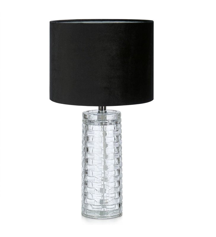 Lampa stołowa Monsieur szklana ozdobna podstawa czarny aksamitny abażur - OD RĘKI