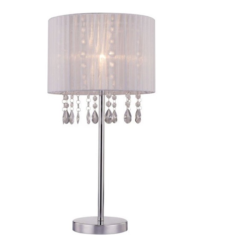 Lampa stołowa Leta biały abażur z kryształami podstawa chrom do salonu sypialni jadalni na komodę stolik nocny