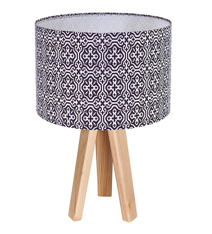 Lampa stołowa Marshall czarno biały abażur tekstylny z marokańskim wzorem
