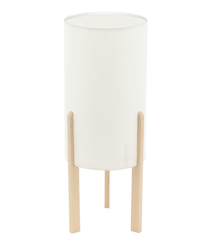 Lampa stołowa Compodino w stylu eko drewniana podstawa beżowy abażur 40cm
