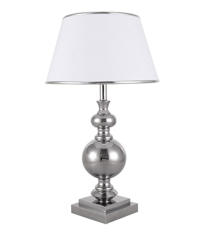 Lampa stołowa Letto stylowa podstawa dekoracyjna chrom biały abażur styl glamour