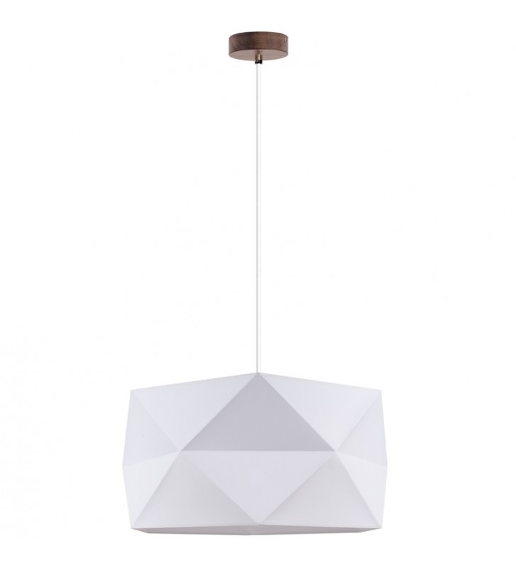 Geometryczna biała oryginalna lampa wisząca Finja z drewnianą podsufitką