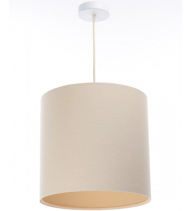 Lampa wisząca Jini kremowa abażur z tkaniny lnianej wysoki tuba walec do salonu sypialni jadalni kuchni