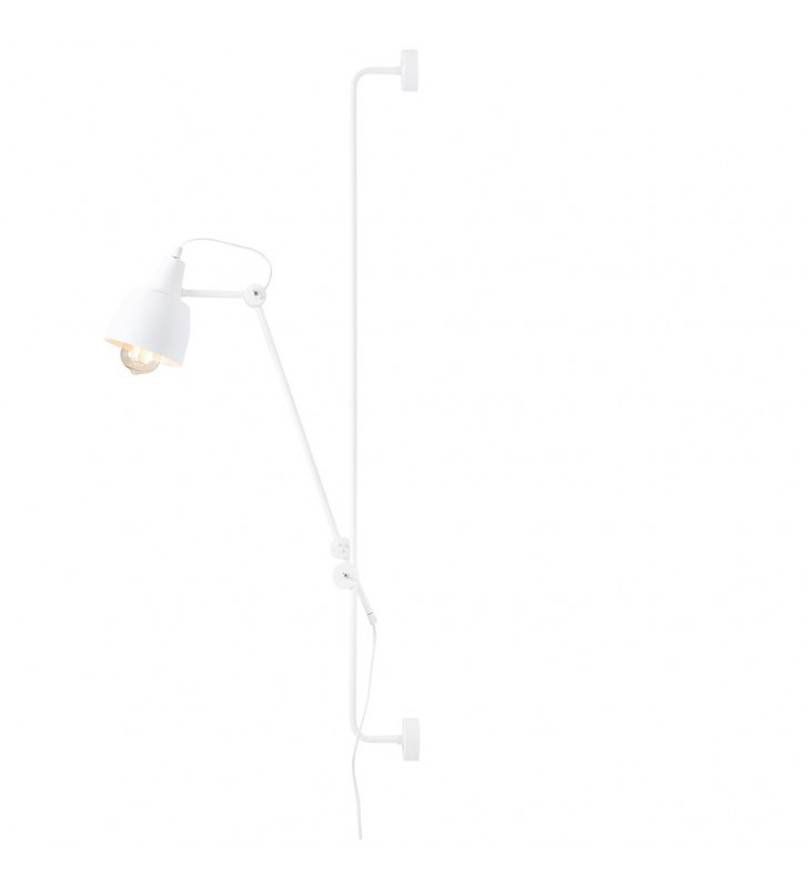 Duża industrialna loftowa lampa ścienna Dron biała z regulacją wysokości włącznik na kablu
