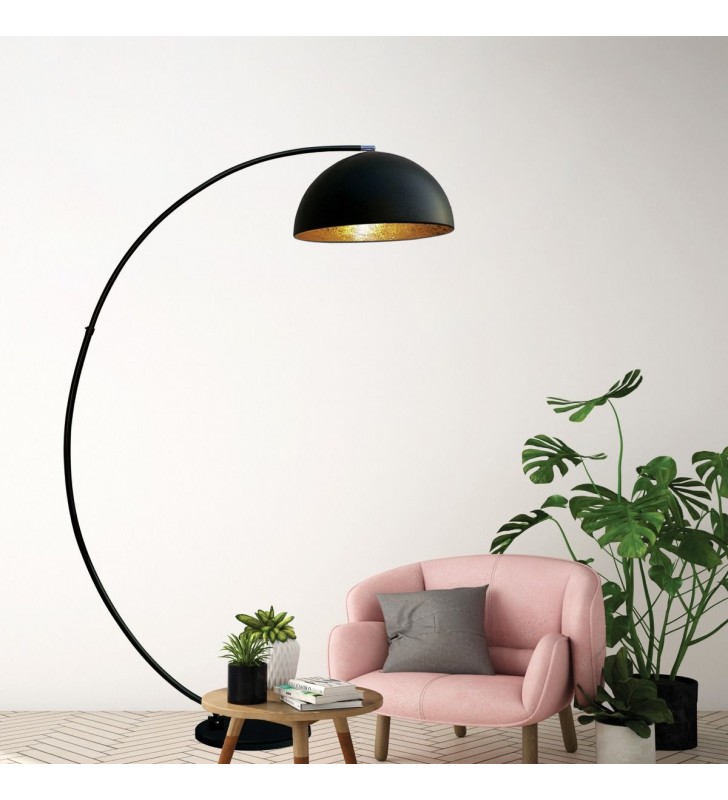 Nowoczesna czarna metalowa lampa łukowa Luzia do salonu przy kanapie sypialni
