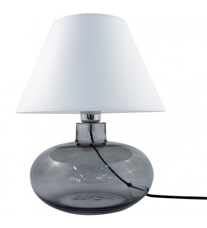 Biała 37cm nowoczesna lampa stołowa Mersin abażur szklana dymiona pękata podstawa