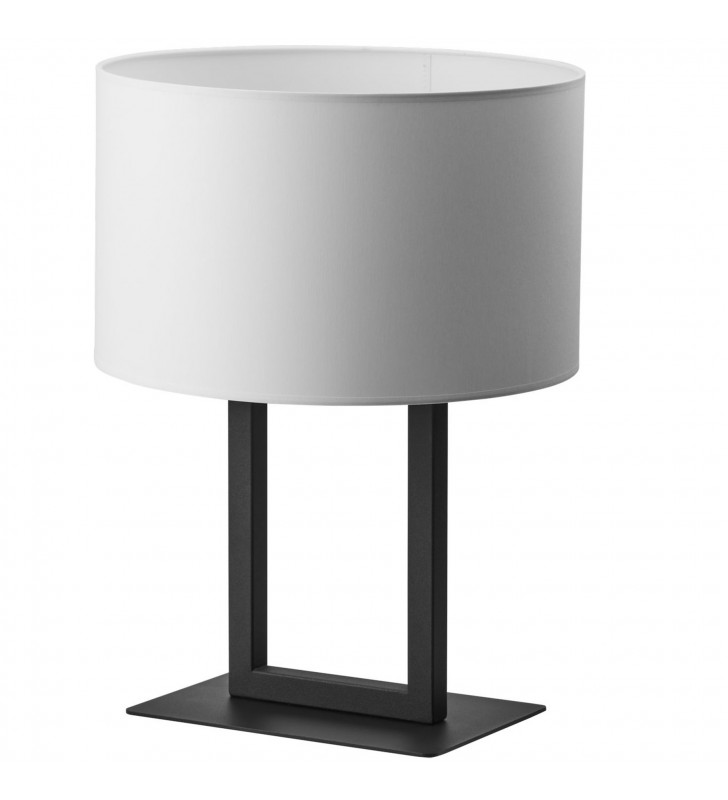 Lampa stołowa Tessa czarna podstawa biały abażur włącznik na lampie