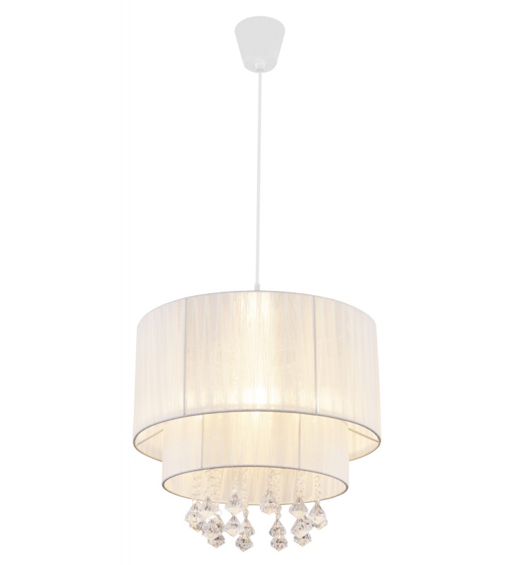 Biała 40cm lampa wisząca do salonu Pyra abażur z akrylowymi kryształkami