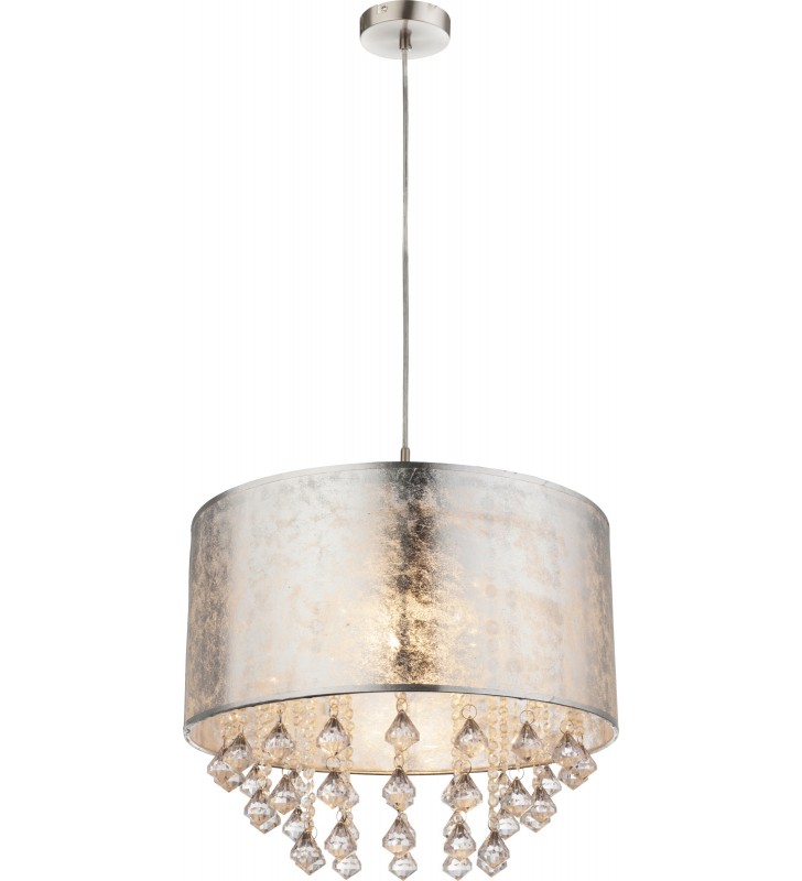 Srebrna lampa wisząca z akrylowymi kryształkami do salonu sypialni jadalni Amy I 40cm styl glamour