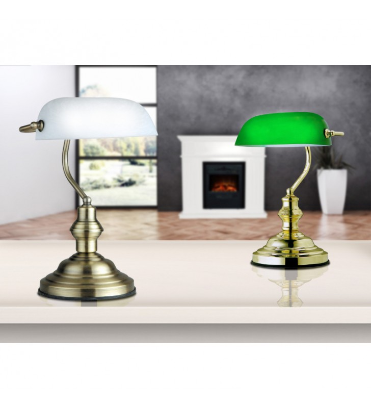 Lampa gabinetowa Antique podstawa mosiądz klosz szklany zielony klasyczna bankierka - OD RĘKI