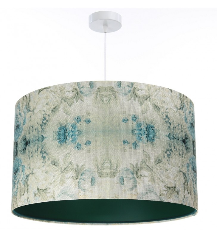 Lampa wisząca Nandi 50cm abażur z kwiatowym wzorem ciemno zielony środek do sypialni salonu jadalni