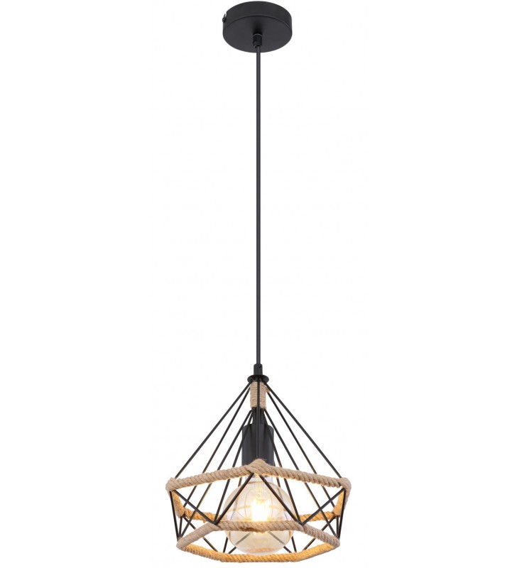 Lampa wisząca Ulleu pojedyncza klosz diament czarny metal lina do salonu sypialni restauracji kuchni