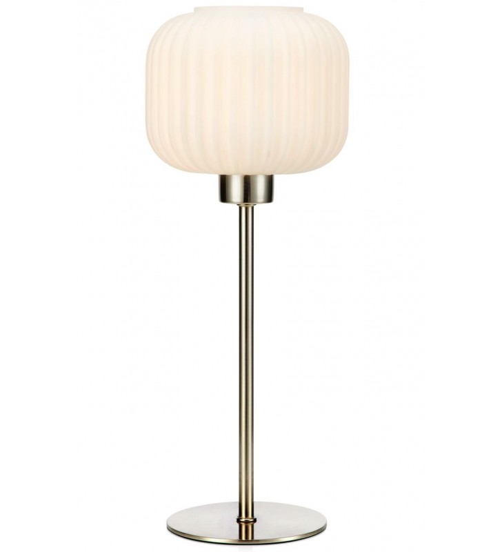 Lampa stołowa Sober podstawa metal stal klosz biały szklany dekorowany do sypialni salonu