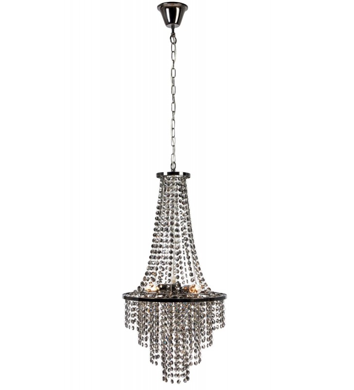 Lampa wisząca żyrandol Allington błyszczący czarny chrom dymione kryształy nowoczesny stylowy do jadalni nad stół